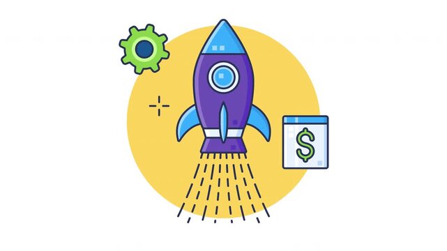 Rocket startup launch for business growth. Animated Icon Style. Seamless Looping Animation with Alpha Channel 