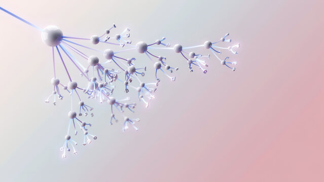 3D white ceramic trie data structure with glowing laser connections