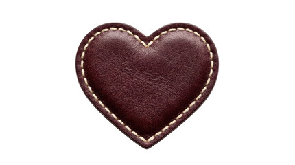 Obraz premium Dark burgundy leather heart shape with white stitching isolated on transparent background