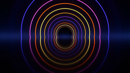 Fototapeta premium Abstract 3D database connection pool neon rings water reflection background