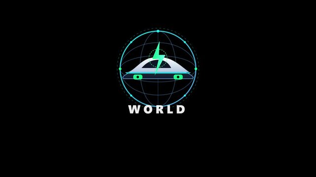 Futuristic electric car world logo animation on black background