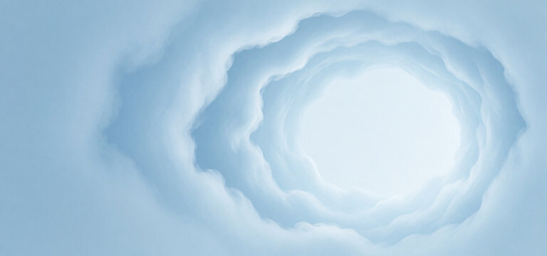 Soft blue cloud tunnel with luminous opening