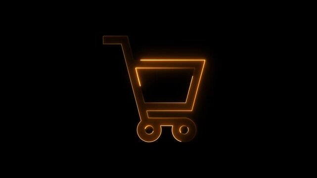 Neon coloring shopping cart icon glowing animation black background
