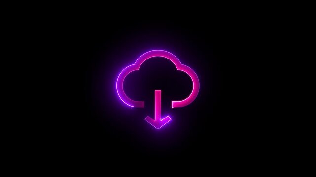 Cloud arrow stroke icon glowing neon coloring animation