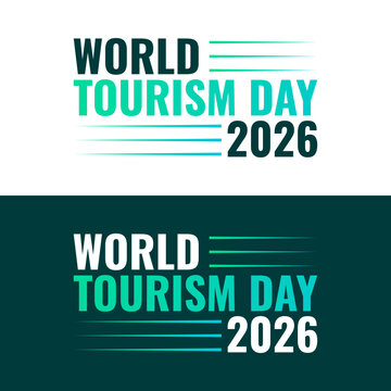 World Tourism Day 2026 typographic design with teal and dark green colors