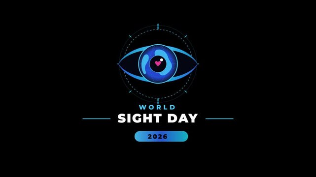 World sight day motion graphic with blue eye hud interface