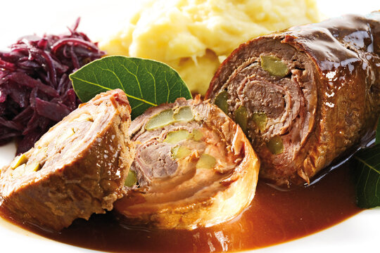 Beef roulades in pot, close-up