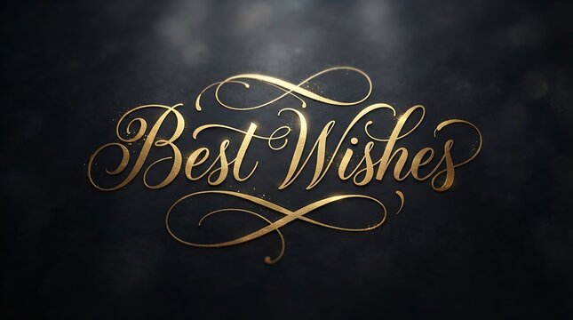 Elegant gold calligraphy text reading Best Wishes on a dark background.