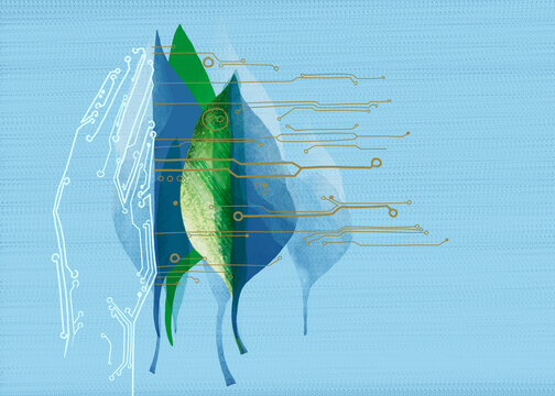 Abstract leaf with circuit board representing green technology