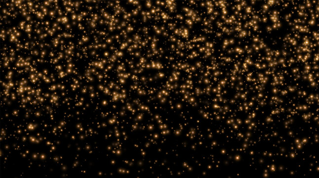 Dense Golden Glitter with Glowing Particles and Soft Bokeh Lights on Black Background