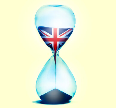 Hourglass with UK flag showing time running out for British politics