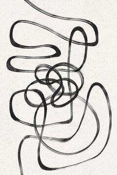 Abstract continuous black line drawing on textured white background