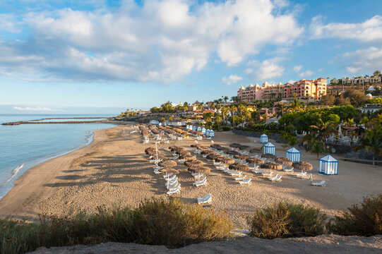 Spain, Canary Islands, Tenerife, Costa Adeje, Playa Del Duque in the morning