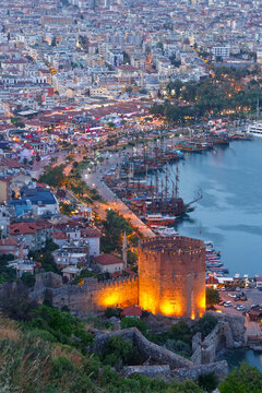 Turkey, Alanya, View of Kizil Kule tower