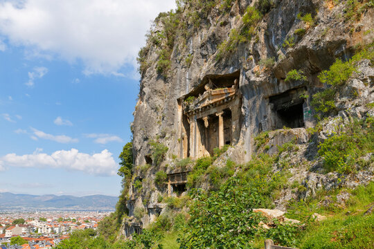 Turkey, Fethiye , View of Lycian Rock Tombs of Kaunos