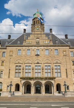 Front facade of the Stadhuis city hall building in Rotterdam, Netherlands