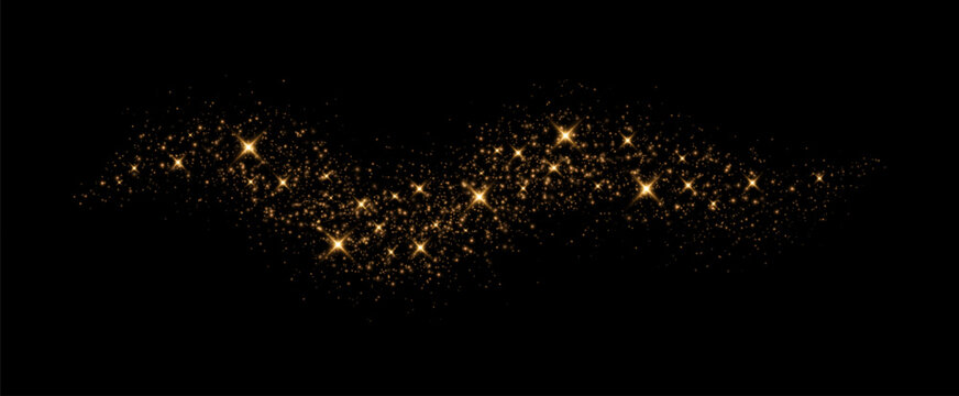 Golden Glitter Wave with Glowing Stars and Sparkling Particles on Black Background