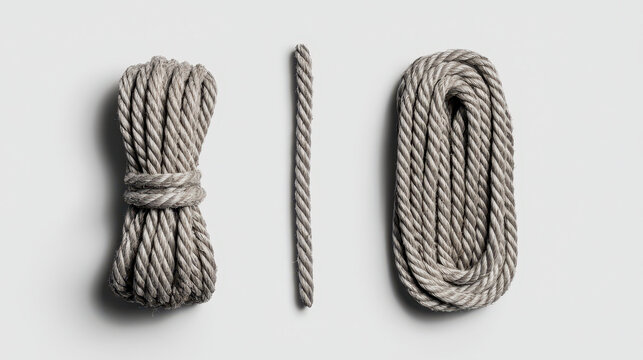 Coiled rope twisted fibers gray color various lengths strong material versatile use durable construction natural texture