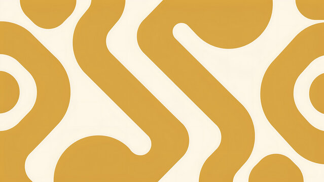 Vintage 1970s abstract pattern, mustard yellow and cream psychedelic zigzag seamless design, retro swirls, groovy background. 50s 60s aesthetic.