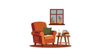 Fototapeta premium Cozy Living Room Corner with Armchair and Books