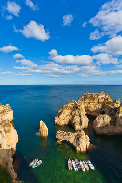 Portugal, Lagos, Fishing boat at Ponta da Piedade