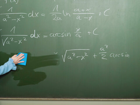 Girl wiping blackboard