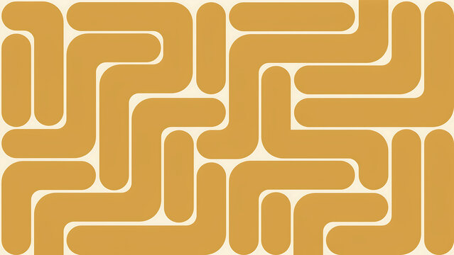 Vintage geometric pattern. Retro 1970s continuous line design. Mustard yellow abstract background. Seamless vector tile. Octo style wallpaper. Modern decoration.