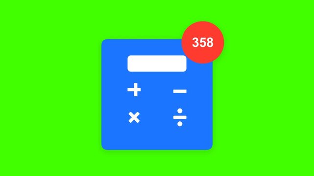 2D Flat Blue Calculator App Icon with Red Zero Notification on Green Screen Background