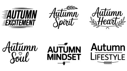 Obraz premium Autumn lettering set, fall typography bundle, 6 seasonal vector quotes, black Editable Vector