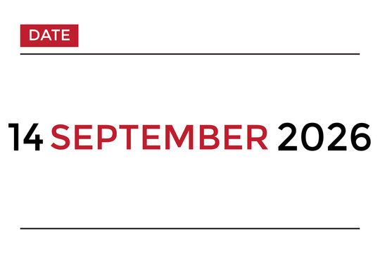 calendar 14 september 2026 red color on white background