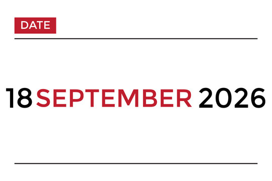 calendar 18 september 2026 red color on white background