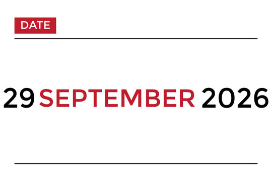 calendar 29 september 2026 red color on white background