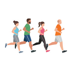 Obraz premium Group of diverse people running and jogging together for health and fitness activity.