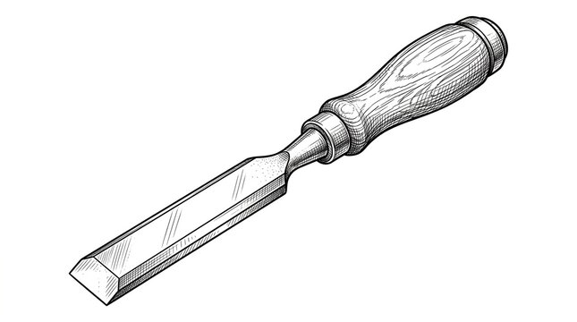 Vintage woodworking chisel with wooden handle, professional carpentry hand tool, steel blade carving equipment for woodcraft isolated PNG with Transparent Background