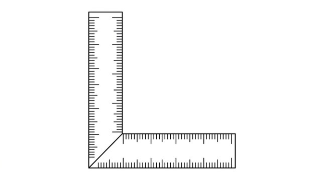 Minimalist metal L-square ruler, professional drafting tool with metric scale, precision measuring instrument for carpentry and design isolated PNG with Transparent Background