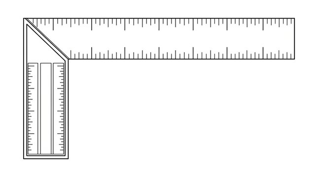 Minimalist metal try square tool, professional carpenter L-square ruler, precision measurement instrument for woodworking and drafting isolated PNG with Transparent Background
