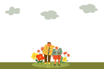 Naklejka premium Green border png transparent background, old couple doodle with love concept