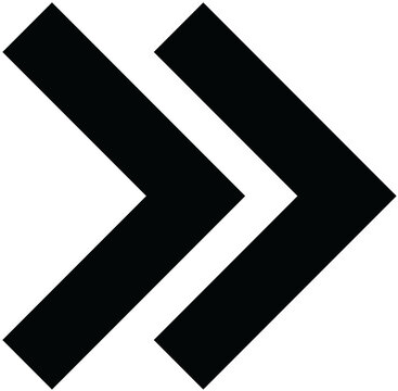 Flat Double Chevron Arrow Pointing Right, Black Fast Forward UI Icon