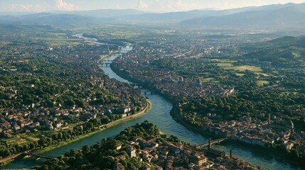 Fototapeta premium Clear Daylight Bird View of Arno River Florence River Landscape in Italy