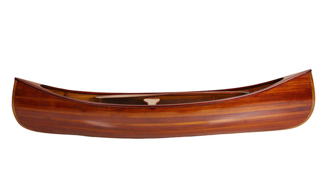 Polished wooden canoe with visible wood grain, isolated on transparent background