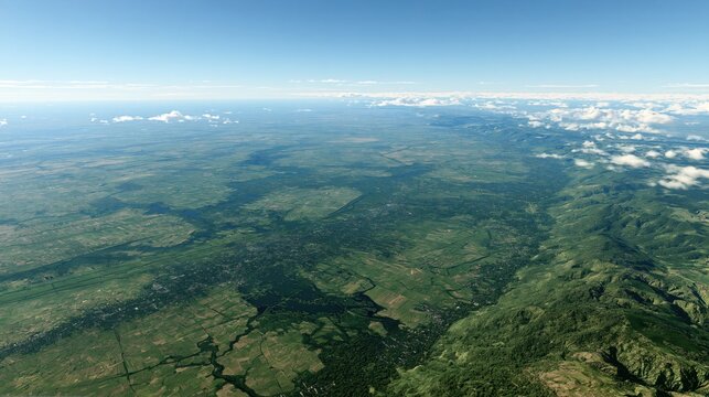 Clear Daylight Bird View of Po Valley Plain Landscape in Italy