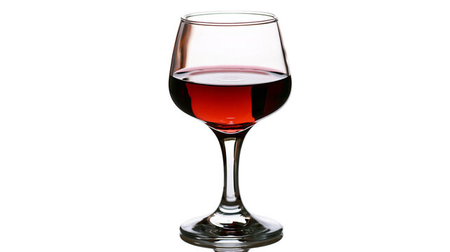Clear glass goblet filled with deep red wine, isolated on transparent background