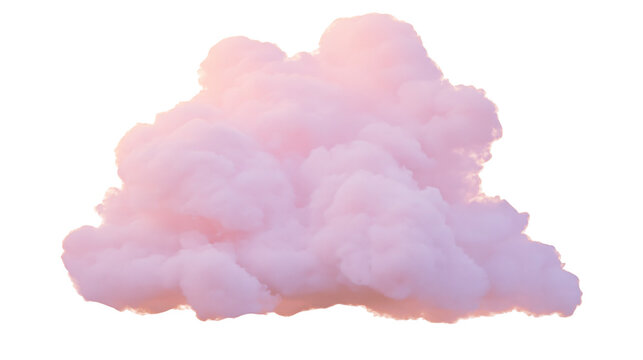 Soft pink cotton candy cloud formation, isolated on transparent background