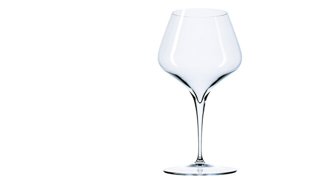 Elegant clear crystal wine glass with slender stem, isolated on transparent background