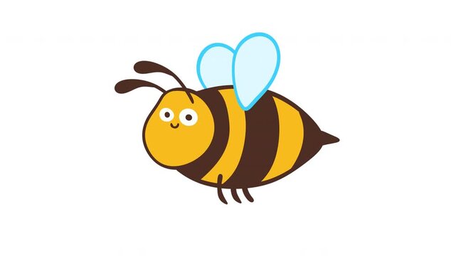 Funny cartoon bumblebee flying isolated on white background 2D loop animation. Motion element with alpha matte channel