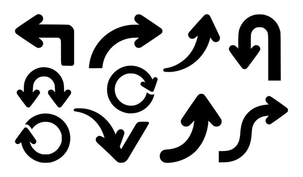 Curved Navigation Direction Return and Motion Flat Vector Arrow Symbols