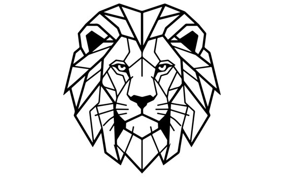 Geometric Lion Head Black Line Art Vector Logo