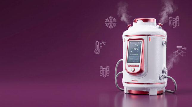 Futuristic cryogenic storage tank maintaining ultra-low temperatures for medical and scientific applications