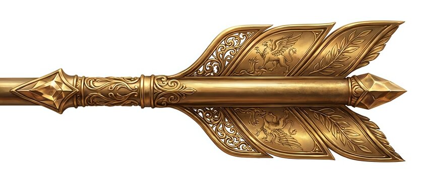 Ornate golden arrow with decorative floral engravings and pointed tip