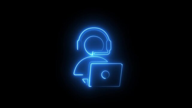 Neon customer service representative with headset and laptop animation for help desk and live support